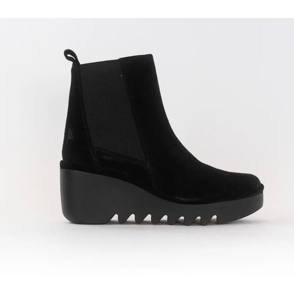 Fly London Women's 7.5 Slip On Chelsea black Suede Leather platform boot wedge - Picture 1 of 9